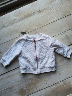Baby Cat & Jack Girls White Eyelet Jacket Coat White Zip Up Size 6-9 Months